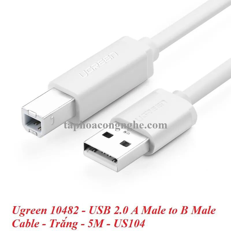 Ugreen 10482 5M màu Trắng Cáp USB 2.0 sang USB B máy in US104 30010482